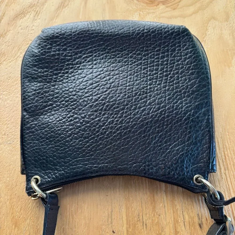 Vintage Y2K DKNY Hard Pebbled Leather Gold Hardware Turn Lock Shoulder Bag